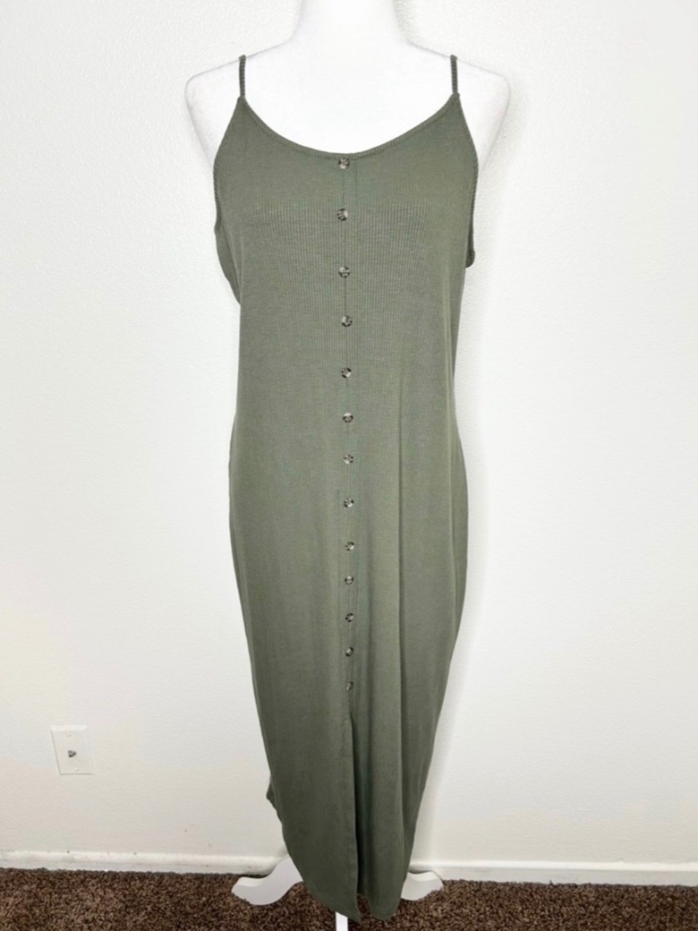 New Mudd Juniors Green Sleeveless Ribbed Stretch Midi Slip Dress Size XL NWT